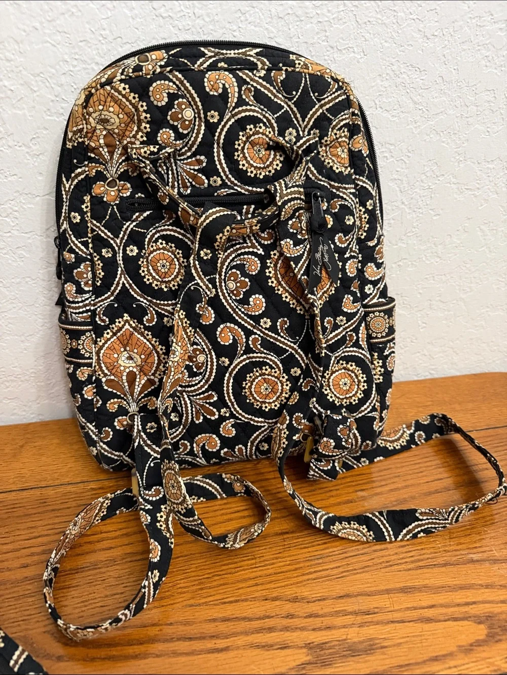 Vera Bradley Black and Gold Paisley Quilted Backpack